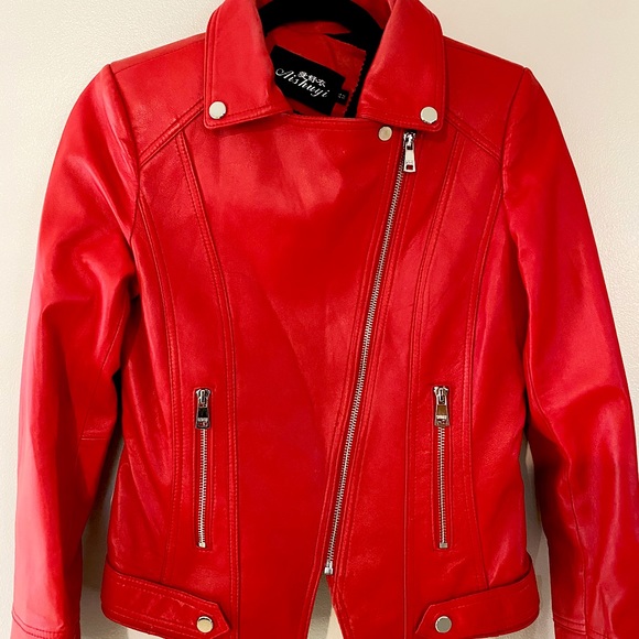 100% Real Leather Red Jacket - Picture 1 of 4